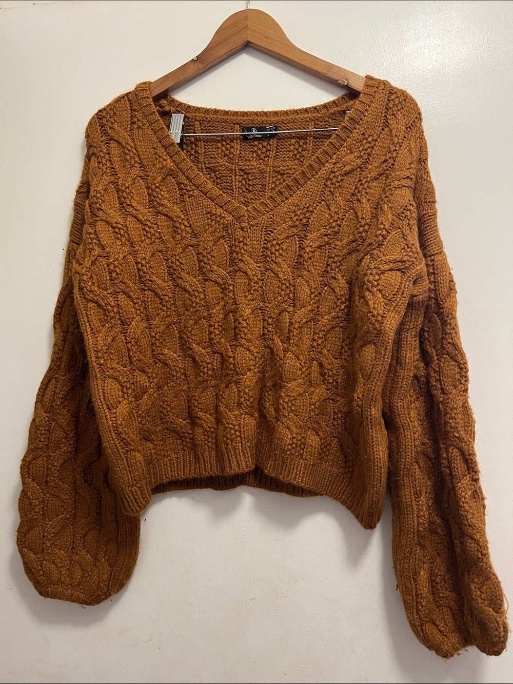 Volcom Burnt Orange Cable Knit V-Neck Sweater